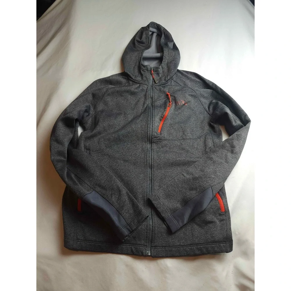 The North Face Mens Full Zip Hoodie Grey Orange Fleece Lined Jacket Size M